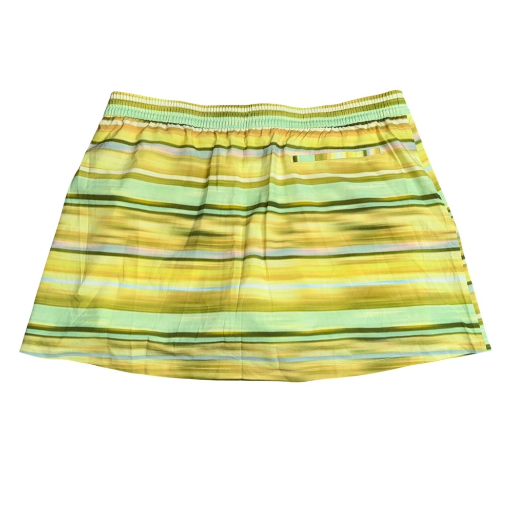 Outdoor Voices Skort Womens XL Green‎ Yellow Striped Activewear Zip Pocket - Picture 2 of 4